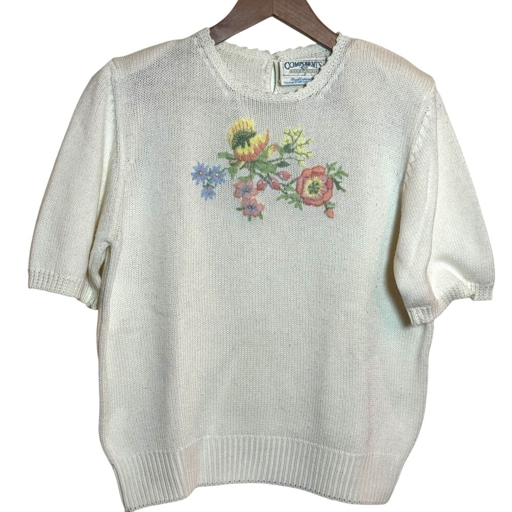 Vtg Components by Susan Bristol Hand Embroidered Floral Pullover Sweater